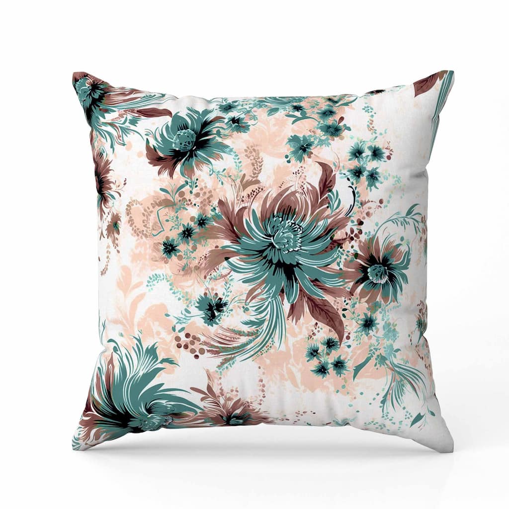 Delightful Wildflowers Indoor/Outdoor Reversible Throw Pillow Pink and Brown