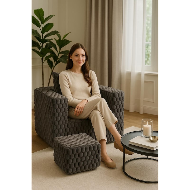 Modern All-Compressed Design Corduroy Compression Sofa With Ottoman