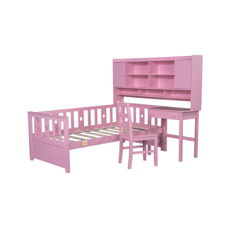 Twin Platform Bed with Desk, Bookshelf, and Chair, Multifunctional Wood Bed for Small Spaces, 250LBS Capacity