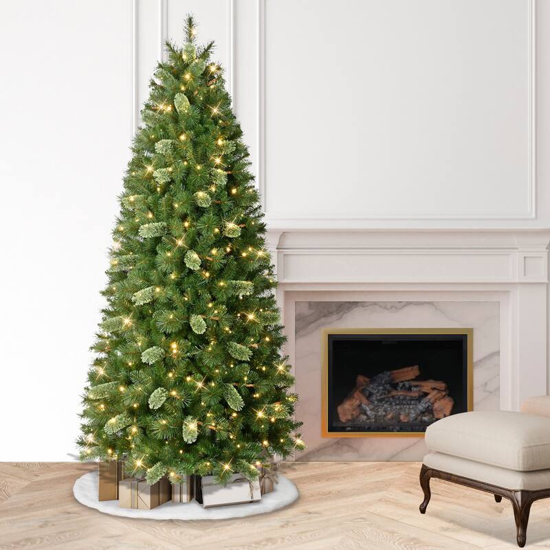 Puleo International 7.5' Pre-Lit Artificial Slim Teton Pine Tree with 350 LED Lights