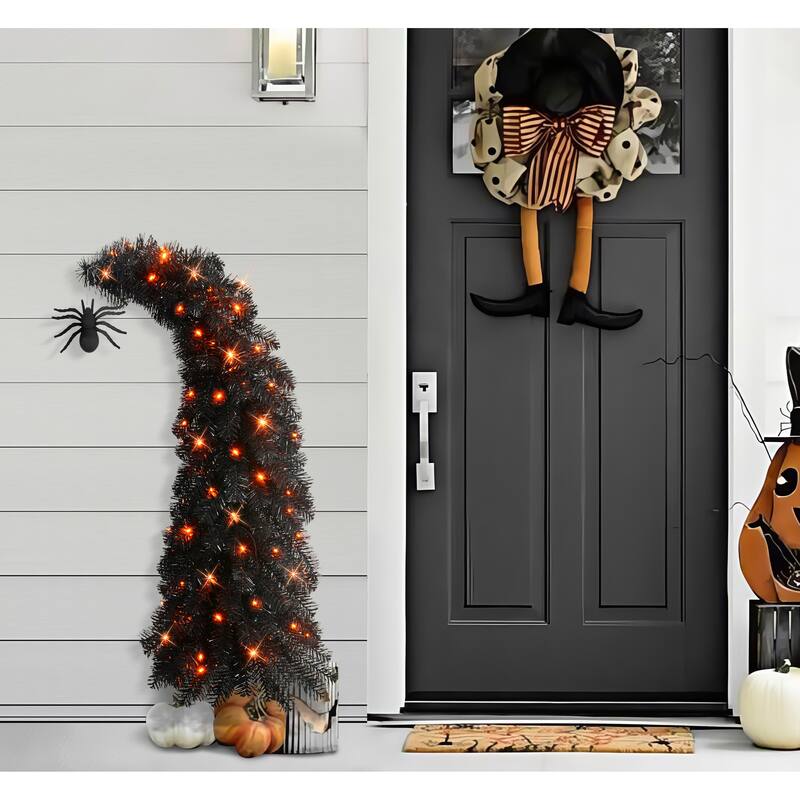Puleo International 4' Pre-Lit Black Tinsel Artificial Whimsical Halloween Tree - 4 foot