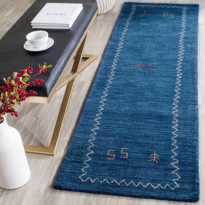 SAFAVIEH Handmade Himalaya Eraclia Wool Gabbeh Runner Rug - 2'3" x 14' Runner - Blue