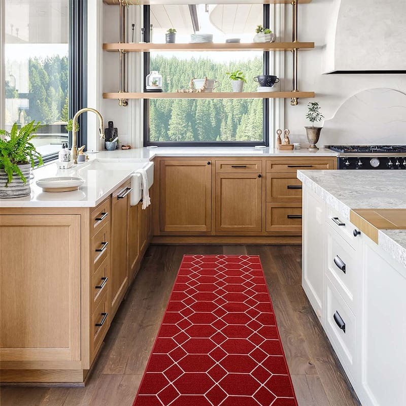 Custom Size Hexagon Red 26 Inch Wide Non-Slip Stair Runner Rug