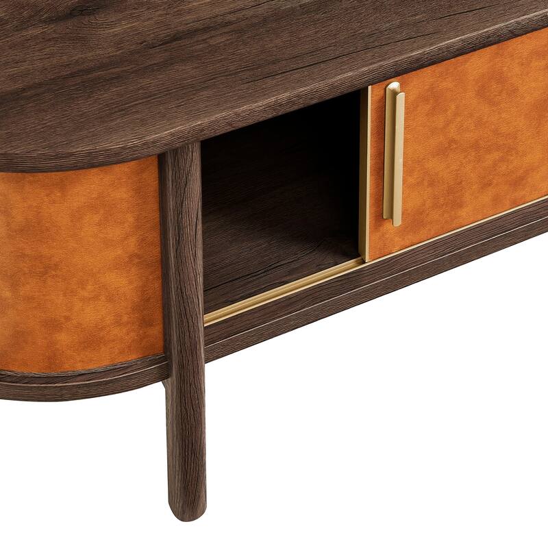 Coralie Curved Vegan Leather Oval Coffee Table