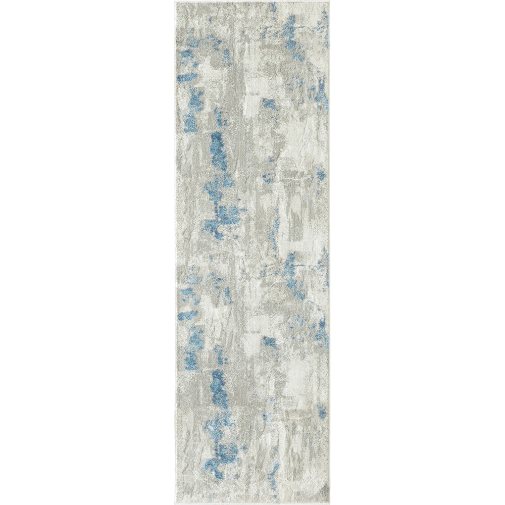 Sevita Carved Transitional Abstract Polyester-Blend Area Rug, Ivory and Gray