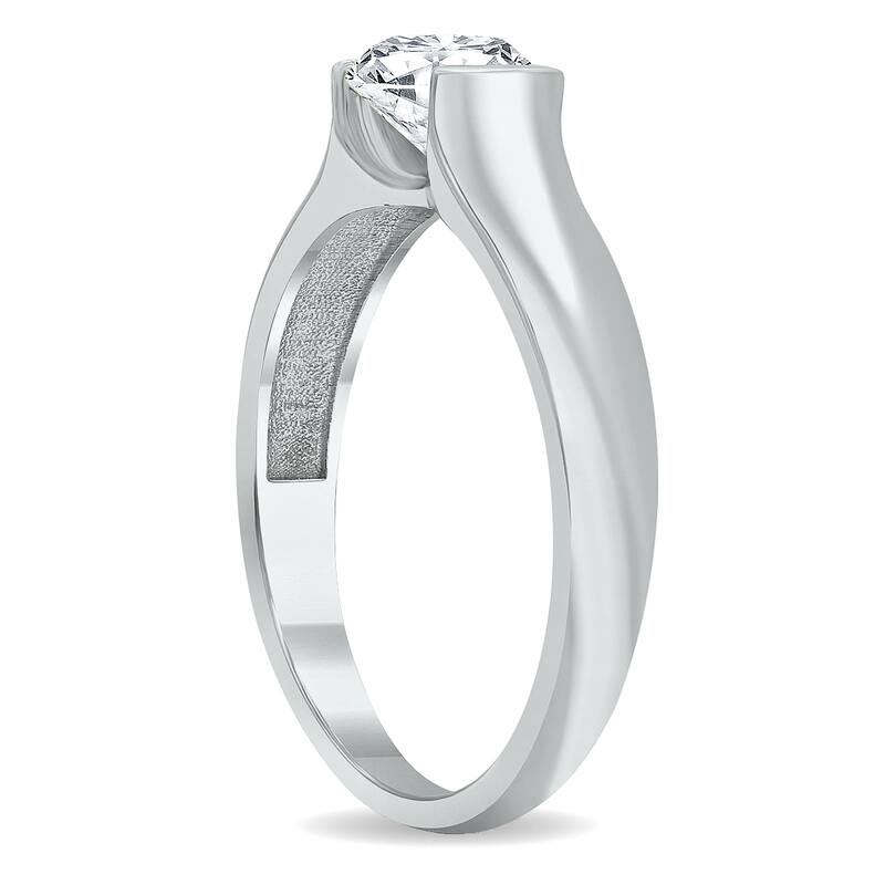 Marquee Certified 1 Carat Half Bezel Diamond Solitaire Ring in 10K White Gold