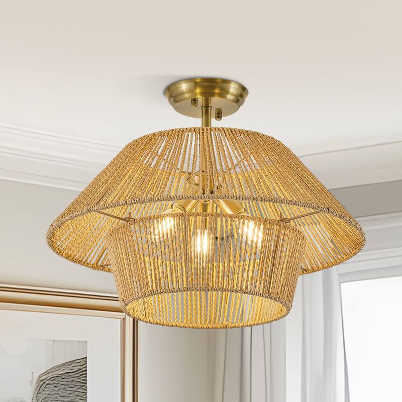 Starsky 3-Light 19.7in Rattan Handwoven Semi-flush Mount
