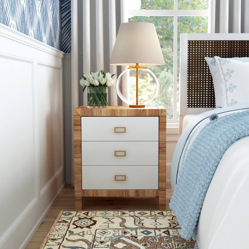 Corfu 3 Drawer Natural Raffia Chest - White - 3-drawer