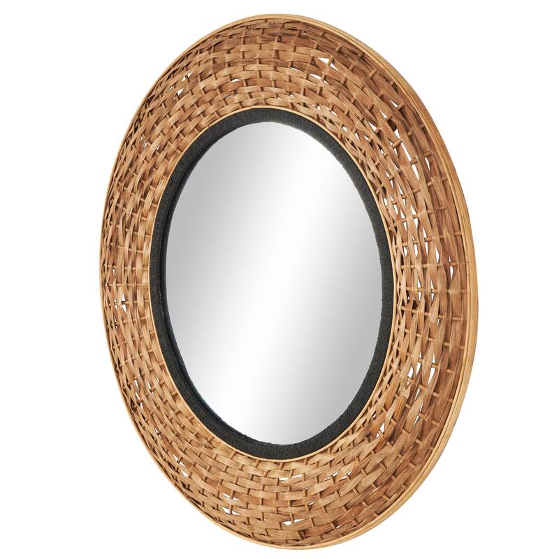 Brown Seagrass Handmade Room Wall Mirror with Black Inner Frame