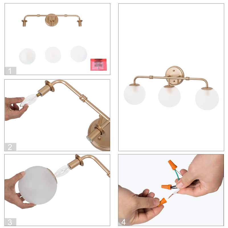 Siya Modern 3-Light Frosted Glass Bathroom Vanity Lights Romantic Gold Statement Wall Sconces Dimmable