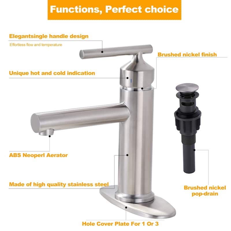 WOWOW Single Handle Bathroom Faucet with Pop-Up Drain