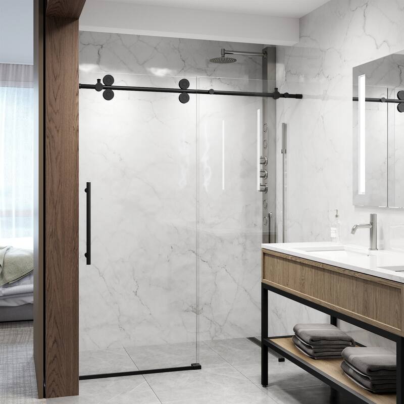 VIGO Elan 56" to 60" W x 74" H Frameless Sliding Shower Door - Matte Black