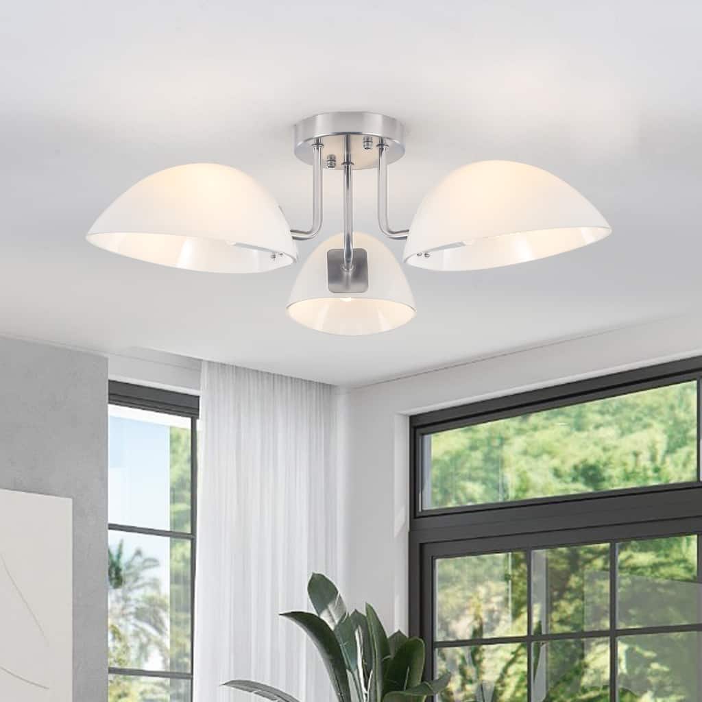 Modern 3-Light Semi Flush Mount Ceiling Light with Milk White Glass Shade