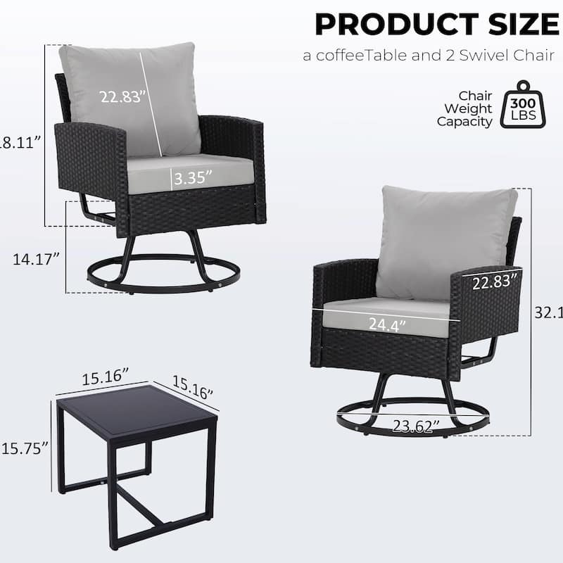 Durable Outdoor Swivel Patio Chairs with Cushions & Rattan Design