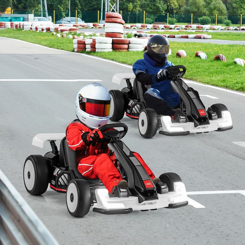 Kids Ride-On Electric Go Kart with Drift Mode and Safety Harness USB Music, and AUX Input - 45"/47"/49" x 29" x 21" (L x W x H)