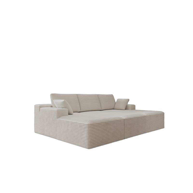 Roomfitters 98.4" Modular Sectional Sofa, 4-Piece Compressed Cloud Couch, No Assembly Required, Plush Corduroy, White