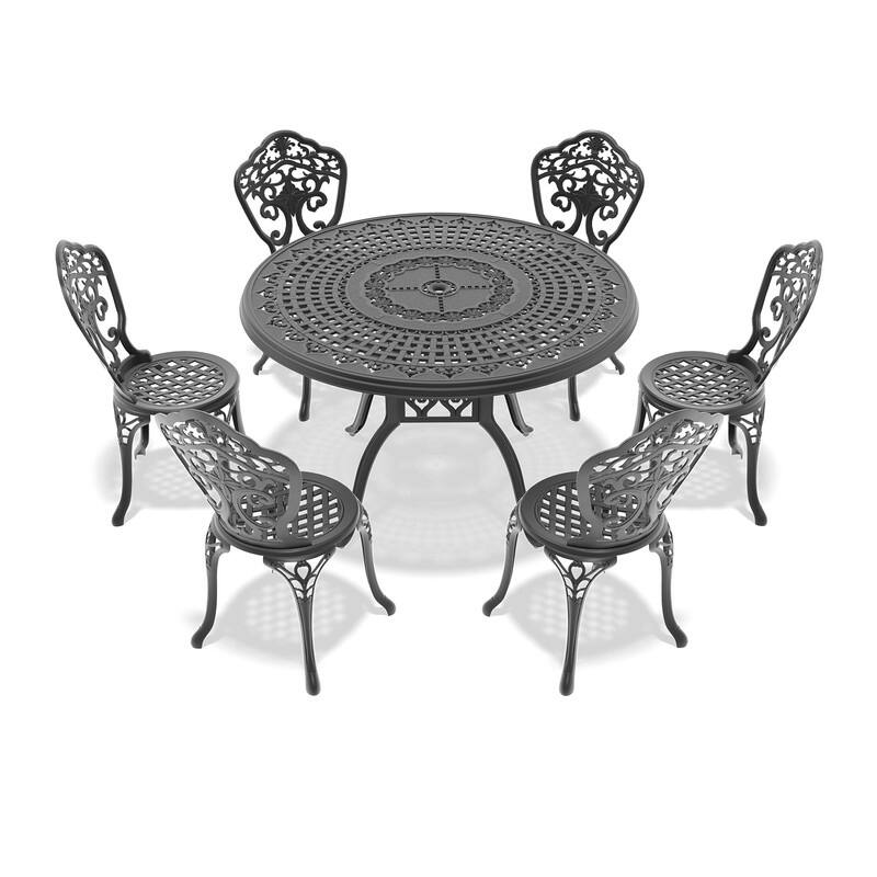 Traditions 7-Piece Patio Outdoor Dining Set with 6 Dining Chairs and 47.24 in.Round Table, Rust Free