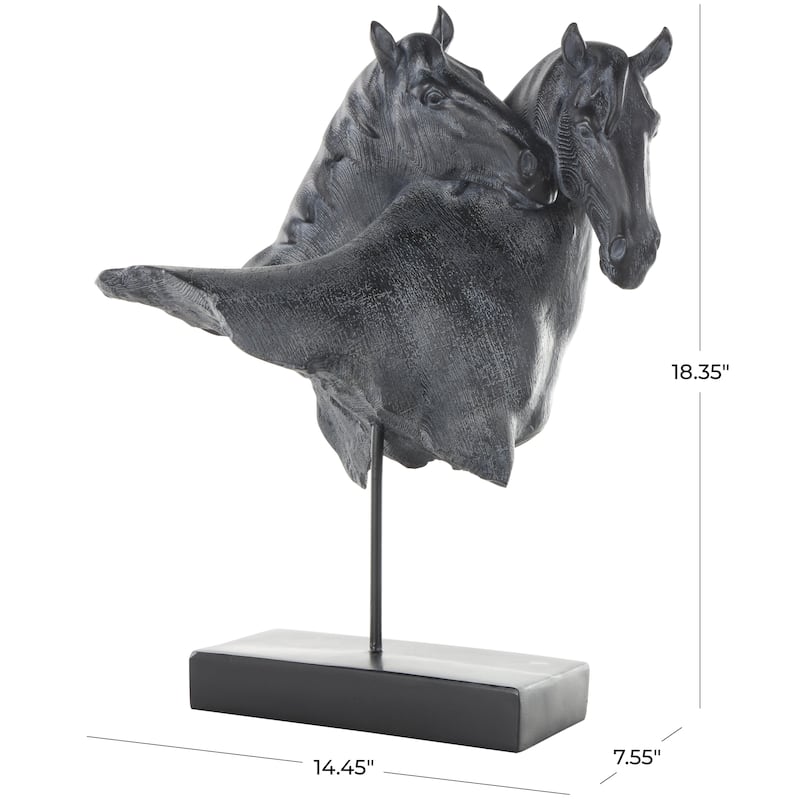 Resin Horse Bust Inspired Decorative Sculpture with Black Stand - Black - Roche River Decor