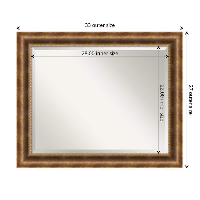 Beveled Wood Wall Mirror - Manhattan Bronze Frame - Outer Size: 33 x 27 in