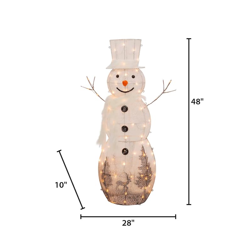 4 ft Tall Christmas Holiday Lighted Snowman with 105 Micro LED Lights - White