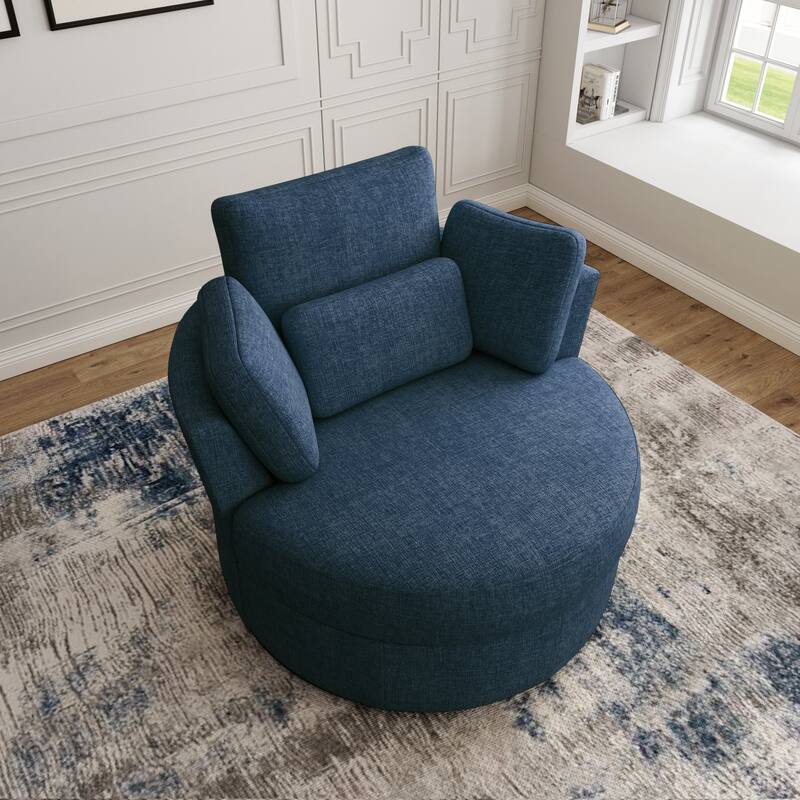 Chenille/Boucle Swivel Barrel Chair with Storage Ottoman