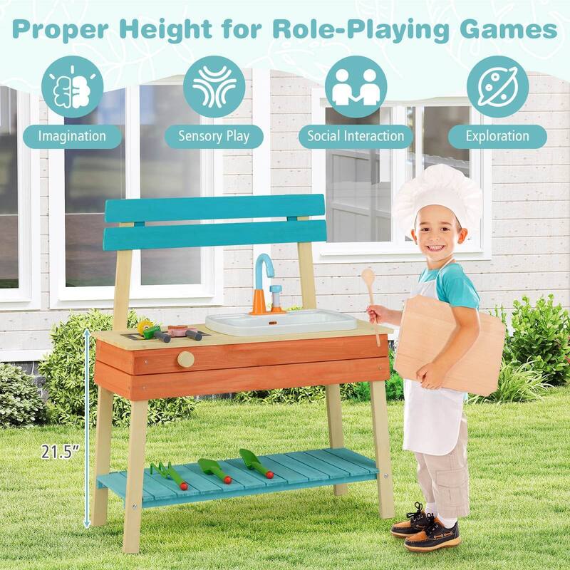 Costway Play Kitchen for Kids Wooden Toy Kitchen Playset with Wood - See Details