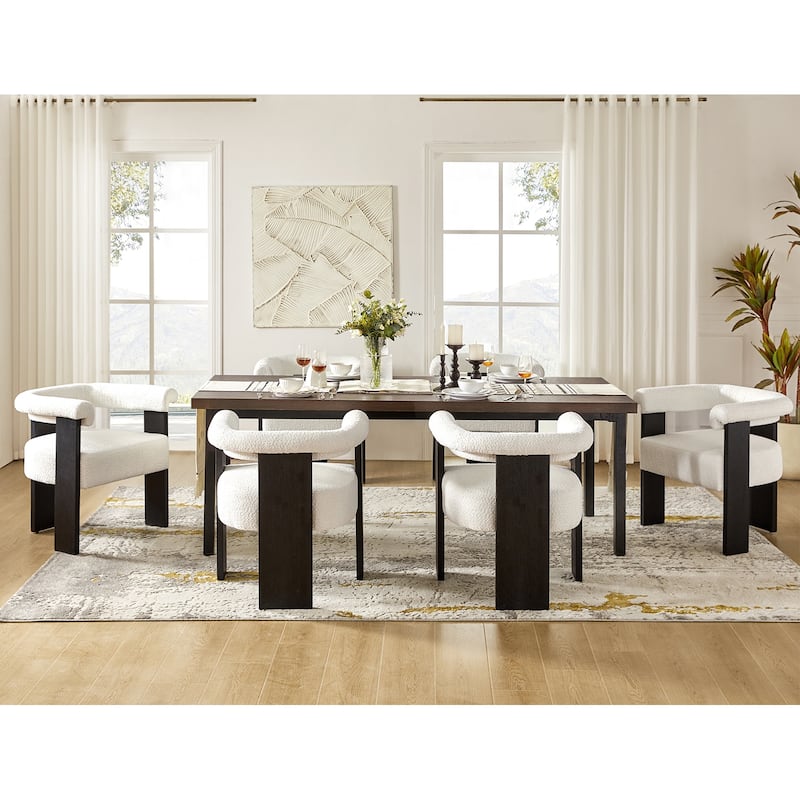 Georg Modern Boucle Dining Chair with Solid Wood Legs Set of 6 by HULALA HOME - Ivory - Short
