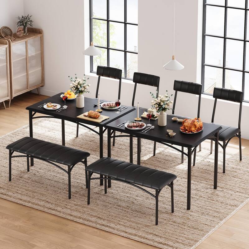 Dining Table Set for 4, Kitchen Table Set for 4 with Upholstered Bench and 2 Chairs