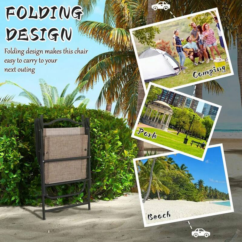 4-Piece Folding Camping Chair Set, Mesh Seats, Armrests for Lawn Patio