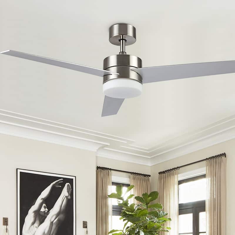 SAFAVIEH Lighting Rosemary Nickel 3-Speed Led Ceiling Fan with Remote - 52" W x 52" L x 14.25"-19.25" H - 52Wx52Dx20H