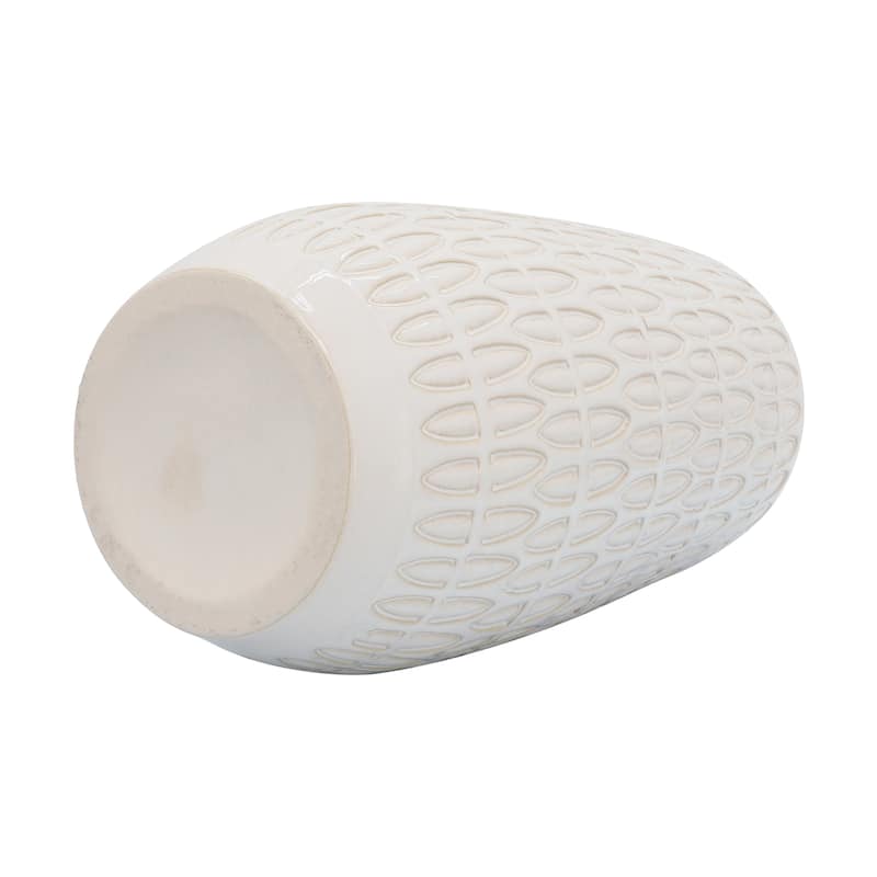 Sagebrook Home Ceramic Vase Carved Design Decorative Light Colored Table Vase for Home or Office Decor