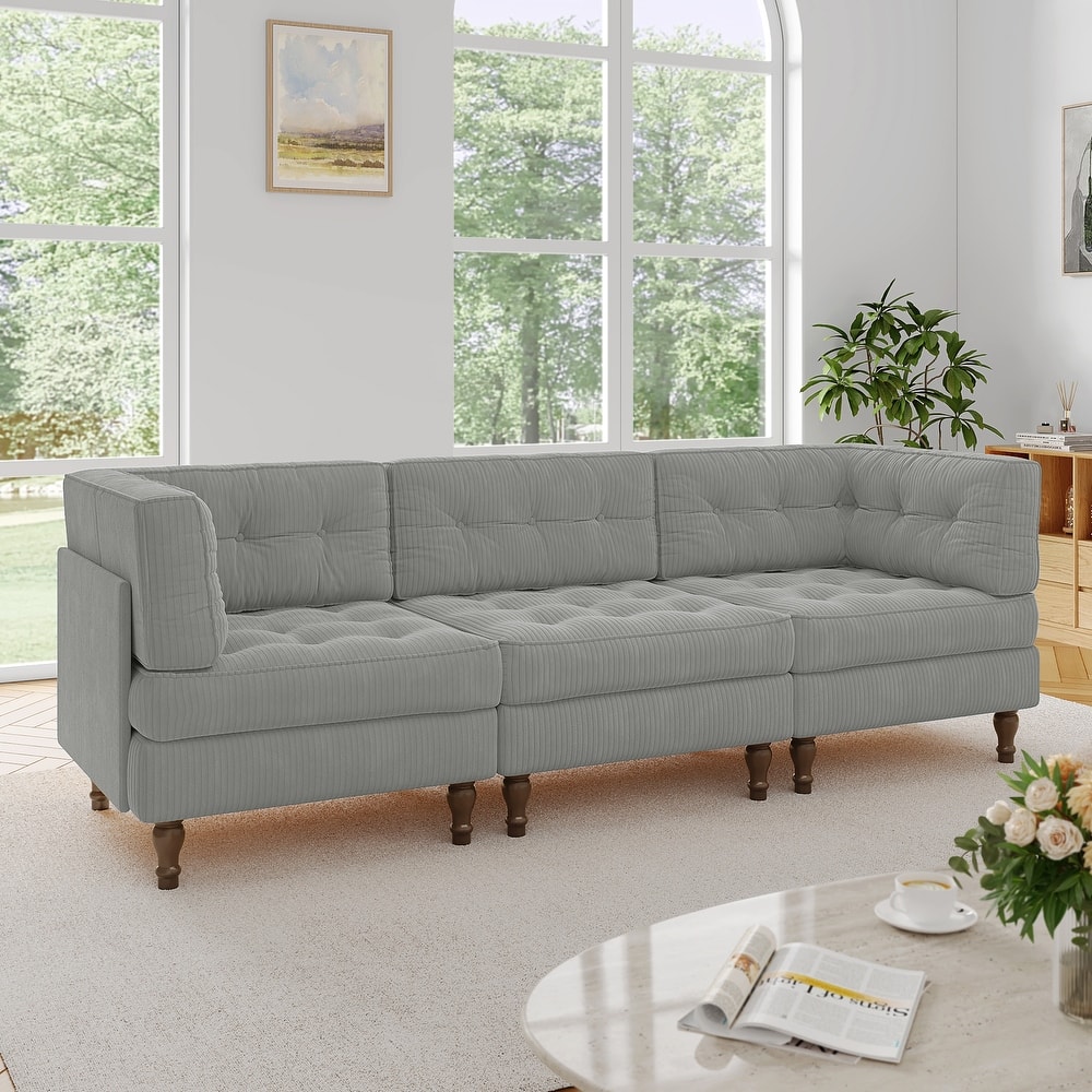 98"W Modular Upholstered Corduroy Sectional Sofa for Living Room