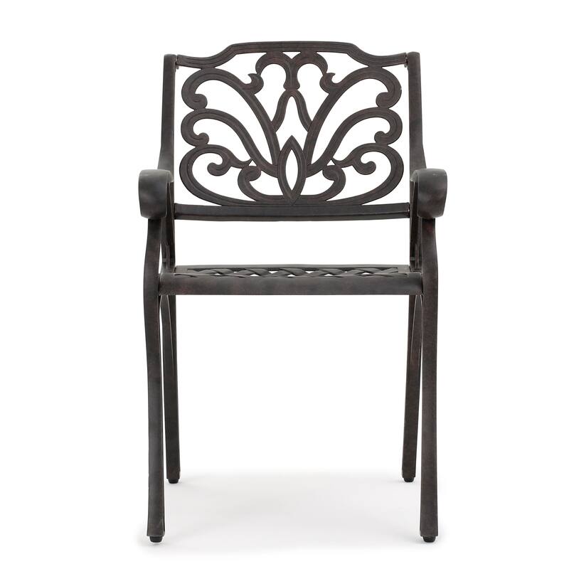 Roomfitters Cast Aluminum Outdoor Dining Chairs with Scrollwork Design, Rust Resistant Bronze, Set of 2