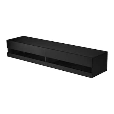 Floating TV Stand, 71 in Wall Mount Entertainment Center with Power Outlet & LED Lights, Modern Floating TV Shelf with 2 Drawers