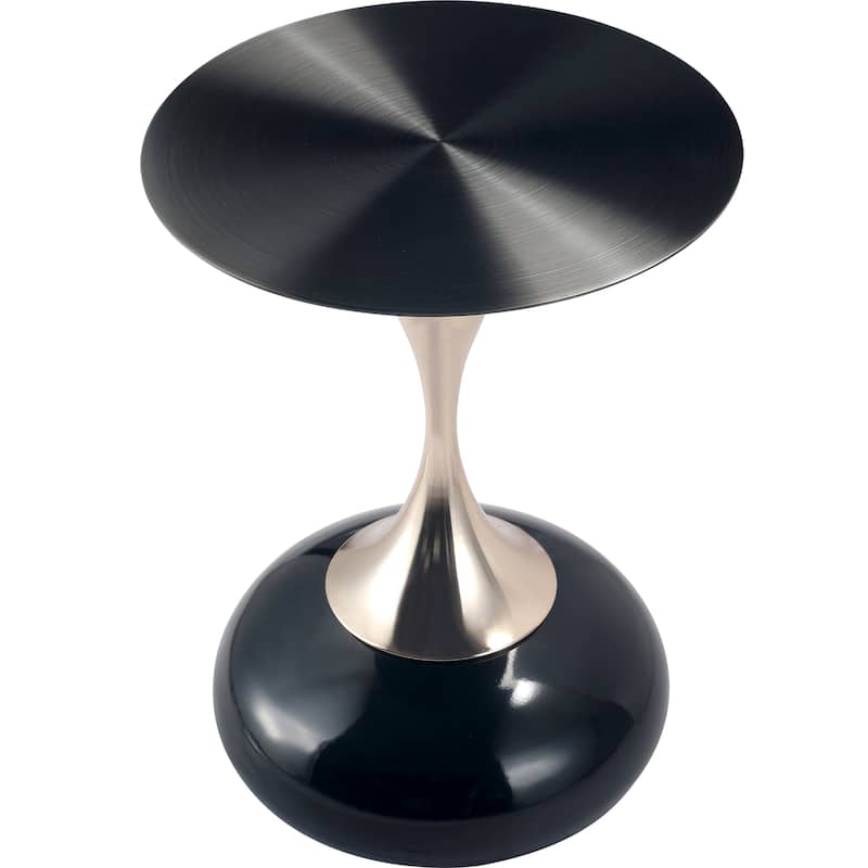 Savoy Round Side Table Stainless-Steel Black Top and Pedestal Base for Home Office Living Room