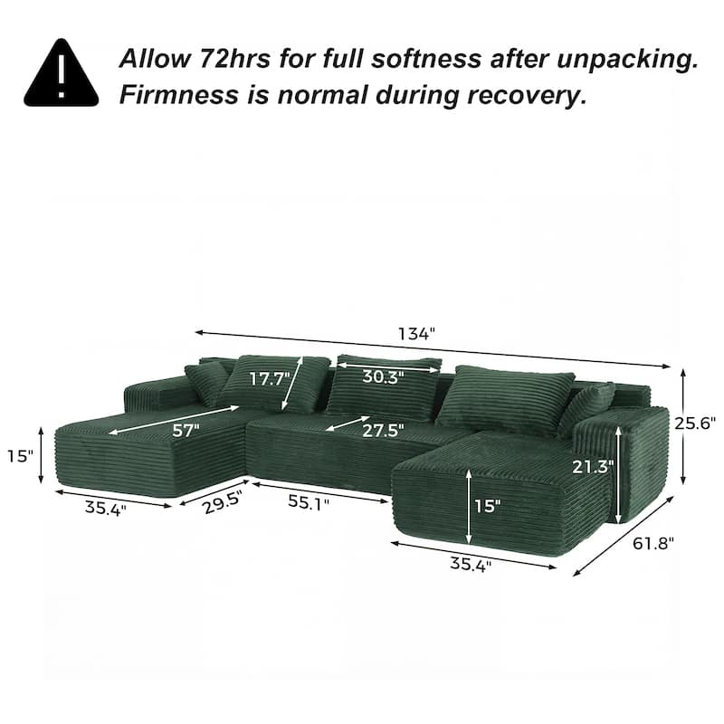 Oversized Modular Sectional Sofa, No Assembly Required, Corduroy Fabric, Deep Seat Cloud Couch with Chaise Foam Sofa