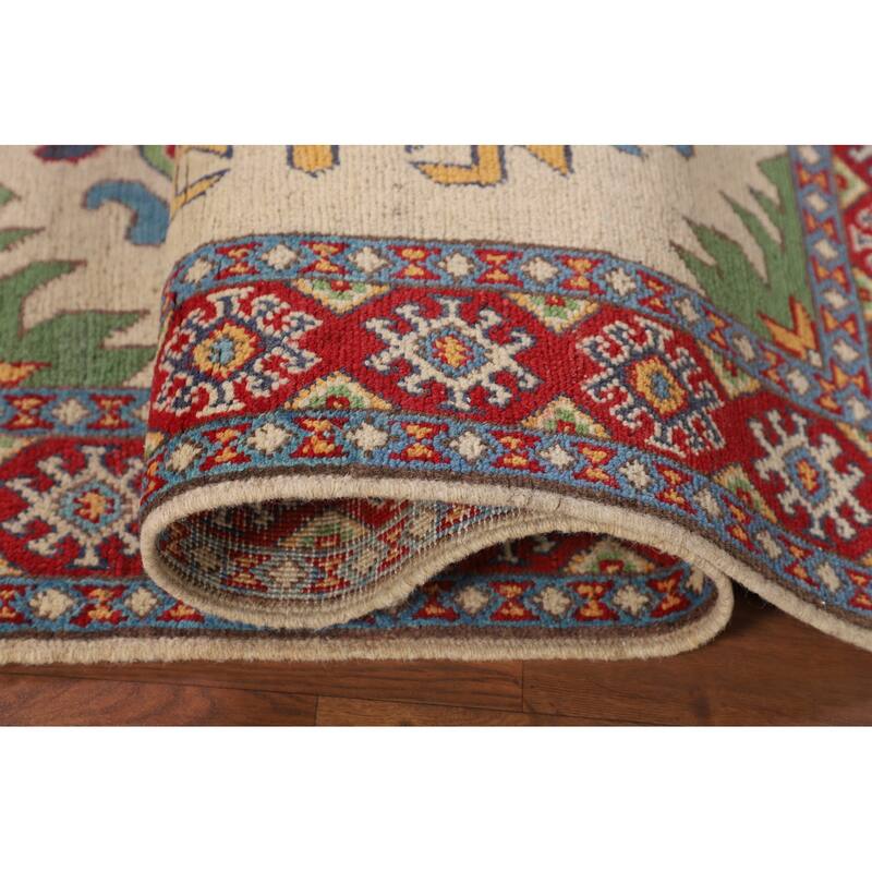 Beige Kazak Runner Rug Hand-Knotted Wool Carpet - 3'3" x 6'10"