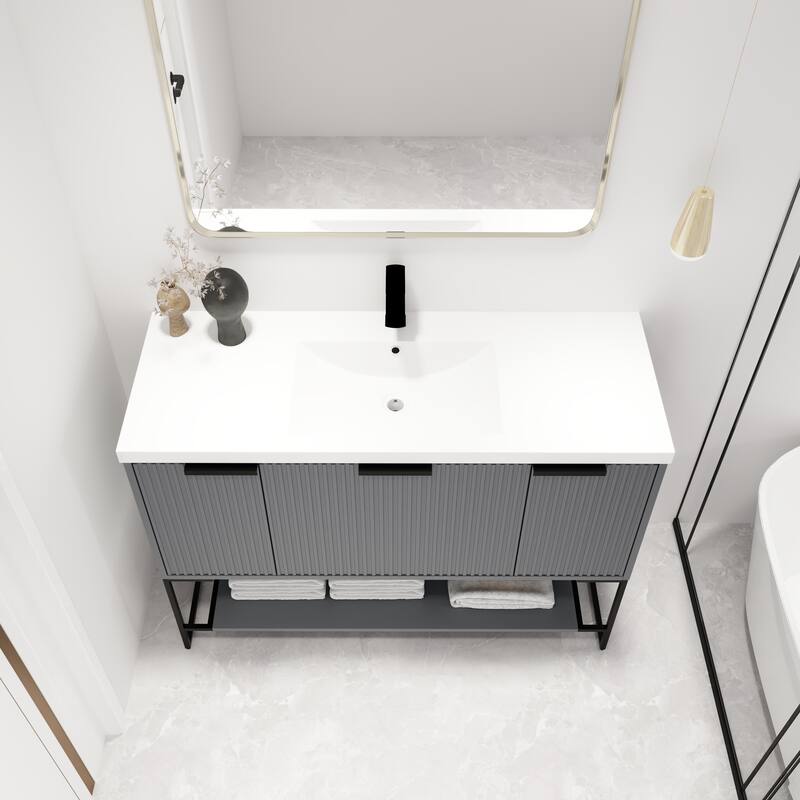 Malwee 24"/30"/48" FreeStanding Bathroom Vanity, Floor Stand Bathroom Vanity with Resin Top,Soft Close Door & Drawer