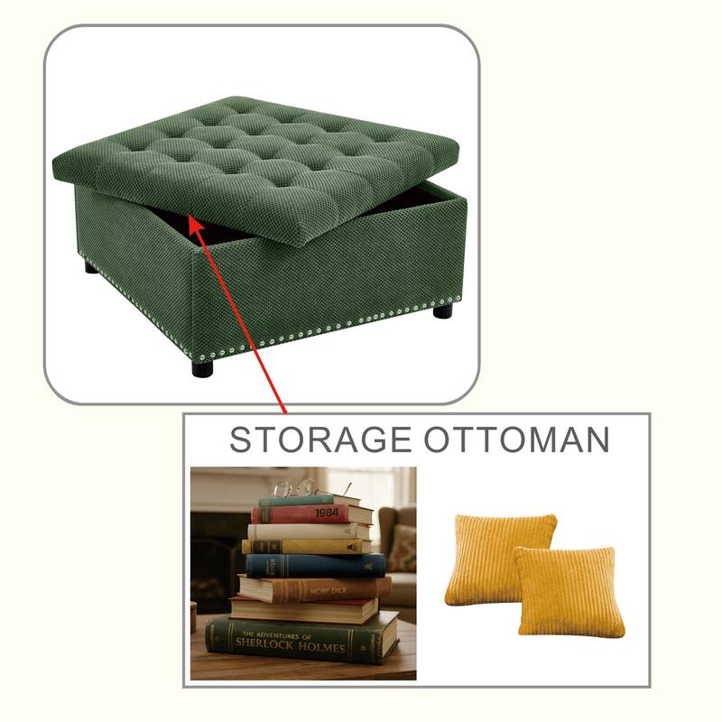 Square Tufted Upholstered Storage Ottoman with Nailhead Trim