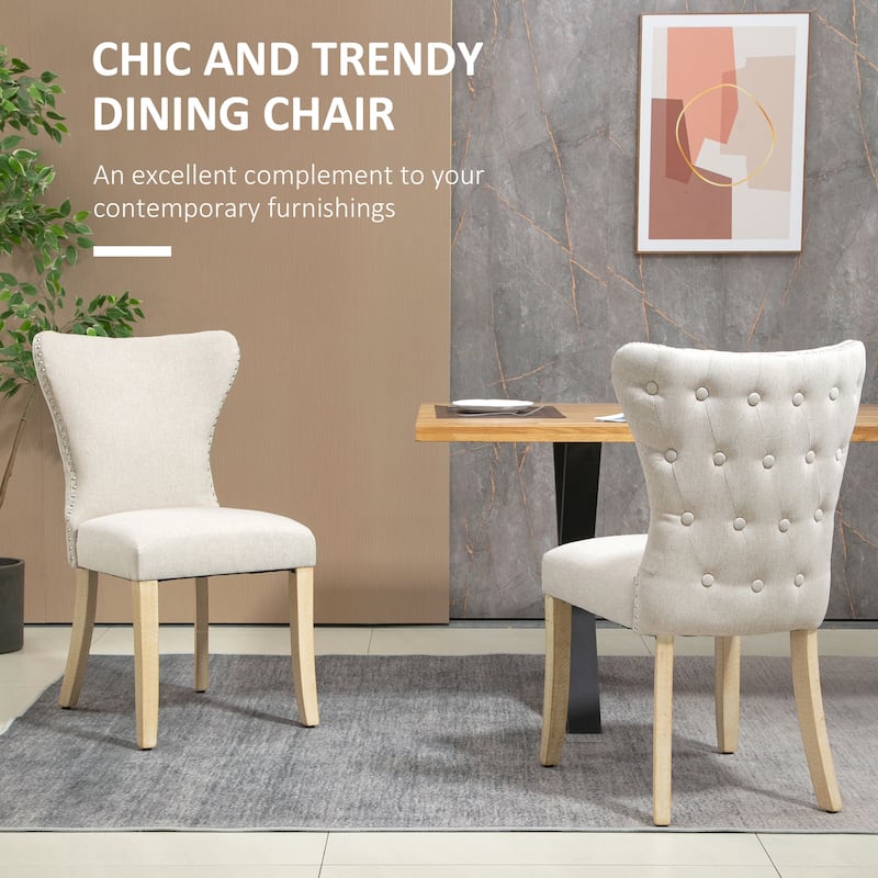 HOMCOM Armless Dining Chairs Set of 2, Modern Accent Chair with Wing Backrest, Linen Upholstery, Nailhead Trim for Living Room