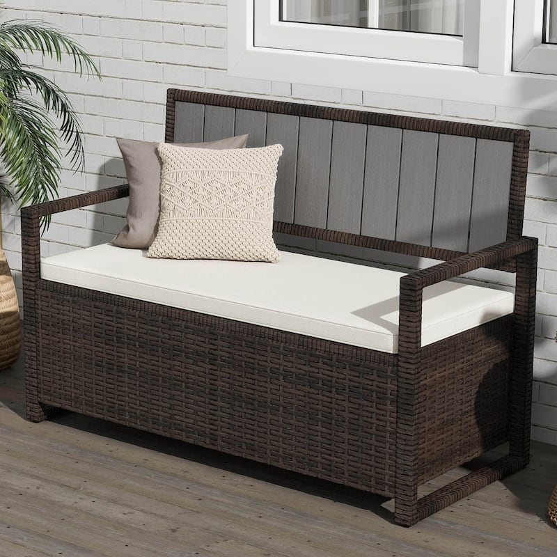 Moasis 70 Gallon Outdoor Storage Bench All-Weather PE Rattan Deck Box