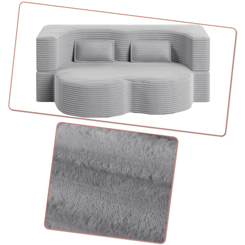Modern Minimalist Compressed Upholstered Convertible Two-Seater Sofa Bed with 2 Pillows
