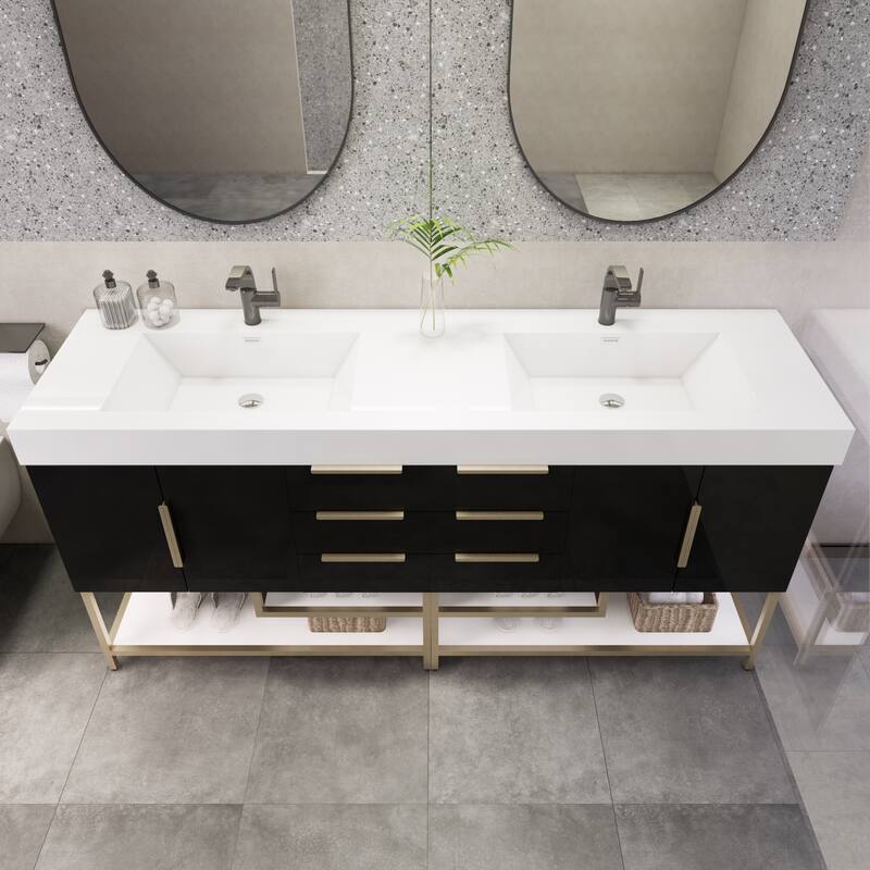 Noble 72" Freestanding Vanity with Reinforced Acrylic Double Sink - 72" Width