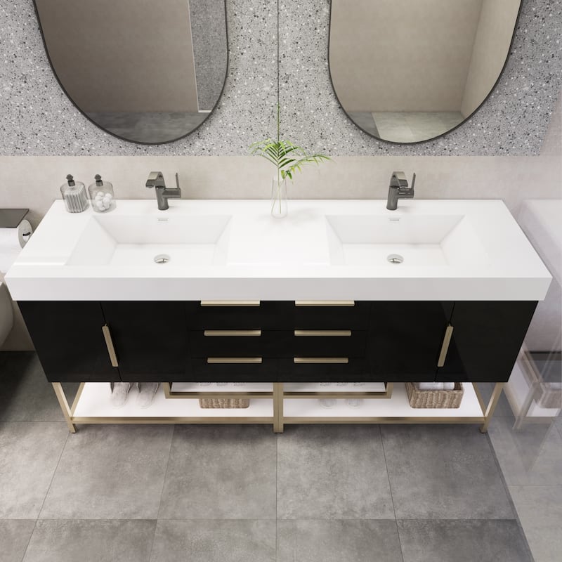 Noble 84" Free Standing Vanity with Reinforced Acrylic Double Sink - 84" Width