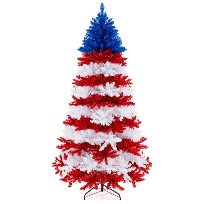Costway 7.5 FT Patriotic Pre-Lit Artificial Christmas Tree with 1341 - See Details