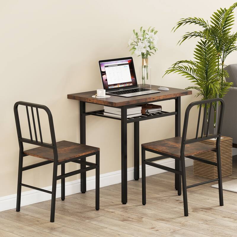 Gymax 3-Piece Rectangular Dining Table&Chairs Set Wooden Breakfast