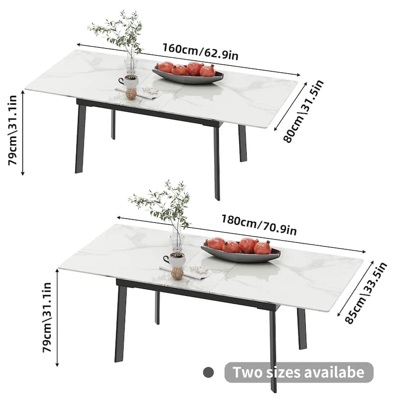 Extendable Kitchen Sintered Stone Material Rectangle Dining Table - 62.9x31.5x31.1 inch