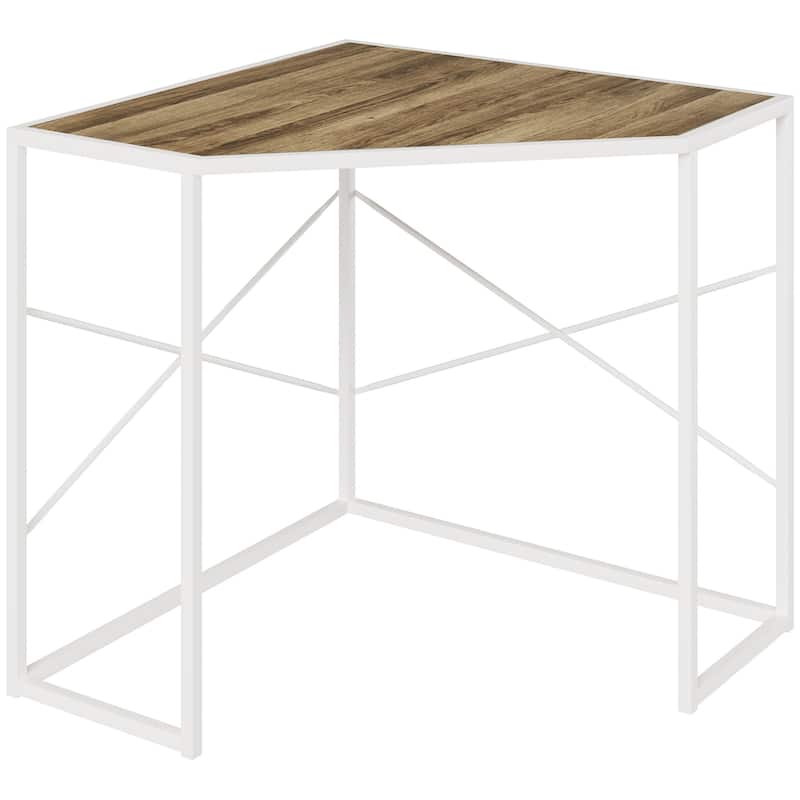 HOMCOM Corner Computer Desk with Steel Frame for Small Spaces, Writing Desk for Workstation