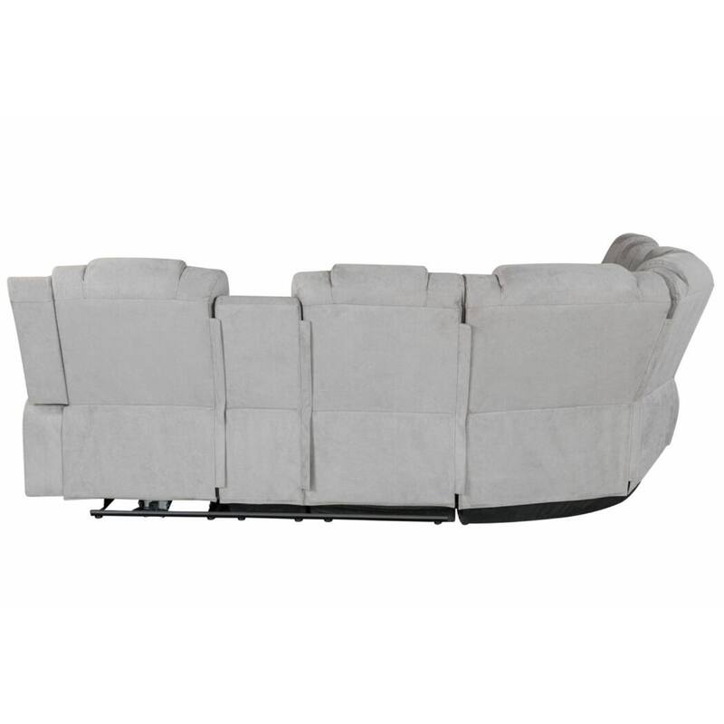 HomeRoots Light Gray Fabric Power Reclining Curved Corner Sectional With Console