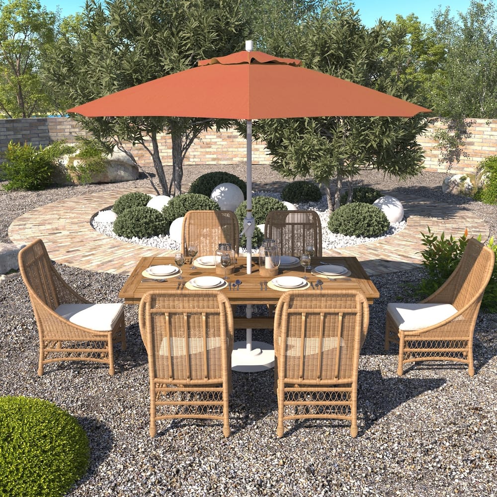 California Umbrella 9' Round Crank Lift Push Button Tilt White Aluminum Patio Umbrella with Olefin Royal Blue Fabric